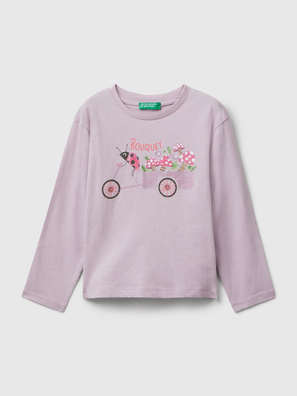 Baumwoll-T-Shirt mit Glitzer-Print Mädchen