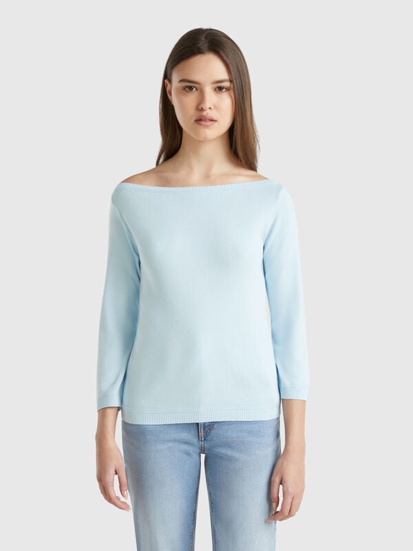 Pull 100 % coton à encolure bateau Femme