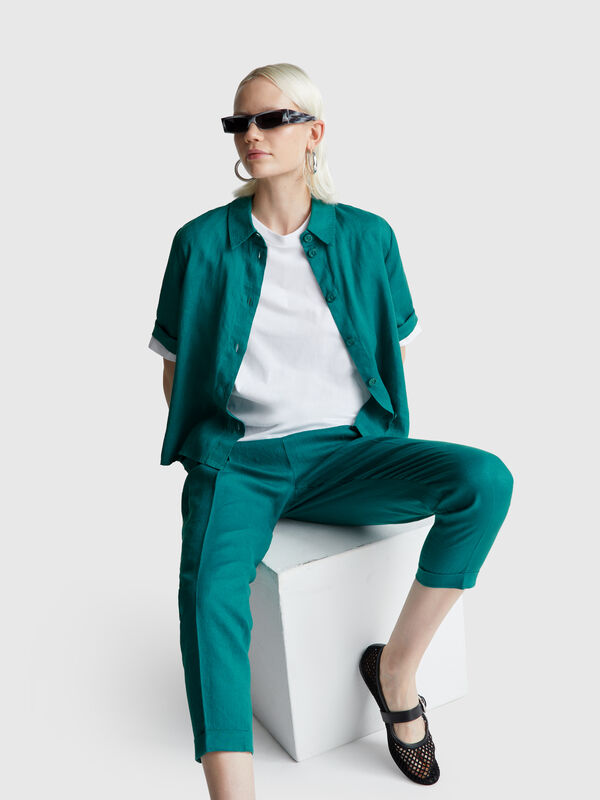 Regular Fit-Hose aus reinem Leinen Damen