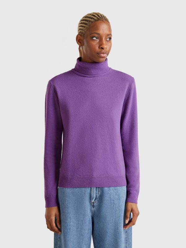 Purple turtleneck in pure Merino wool Women