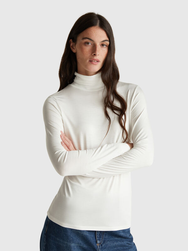 Turtleneck t-shirt in stretch viscose Women