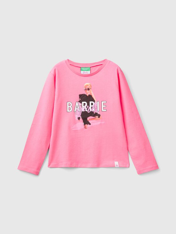 Rosa T-Shirt mit laminiertem Druck mit Barbie Mädchen