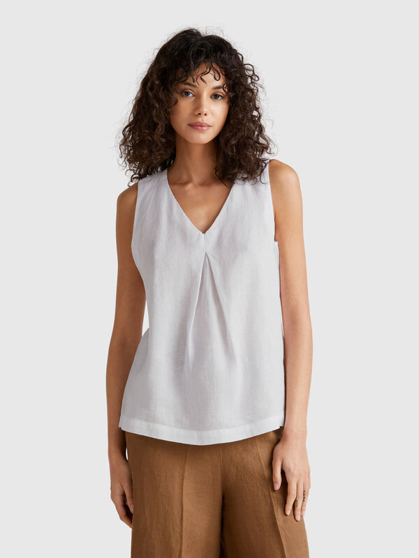 Ärmellose Bluse aus reinem Leinen Damen