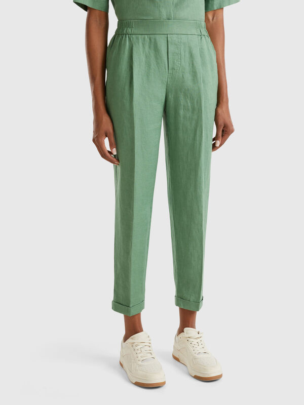 Regular fit pure linen trousers Women