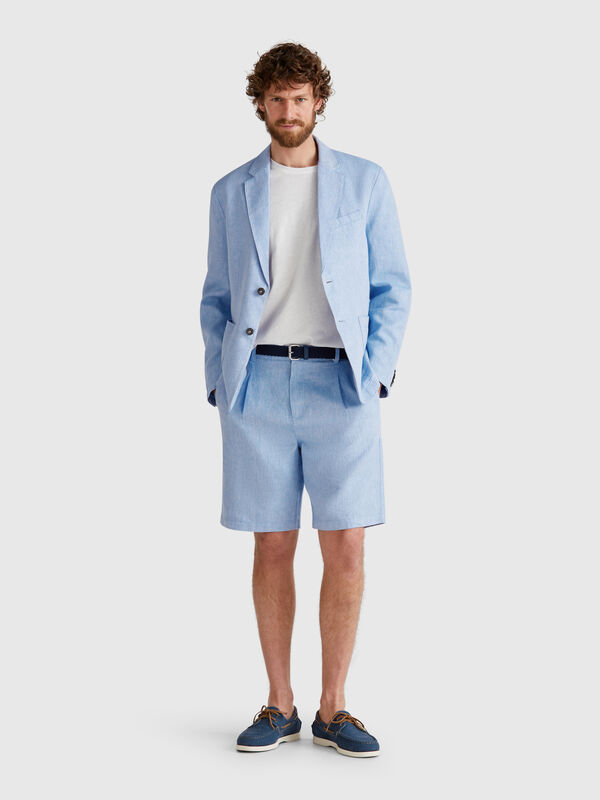 Short rayé en lin mélangé Homme