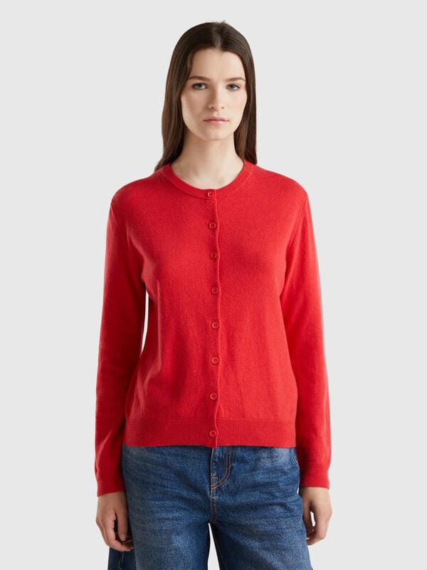 Gilet rouge en mélange de laine et de cachemire Femme