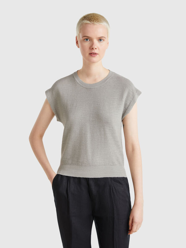 Gilet en coton et lin mélangés Femme