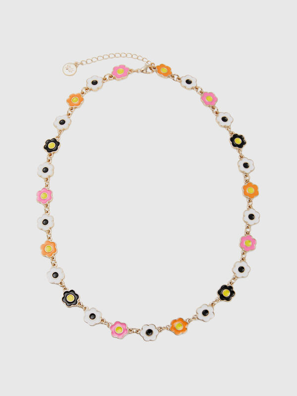 Gold necklace with multicolor flowers Women