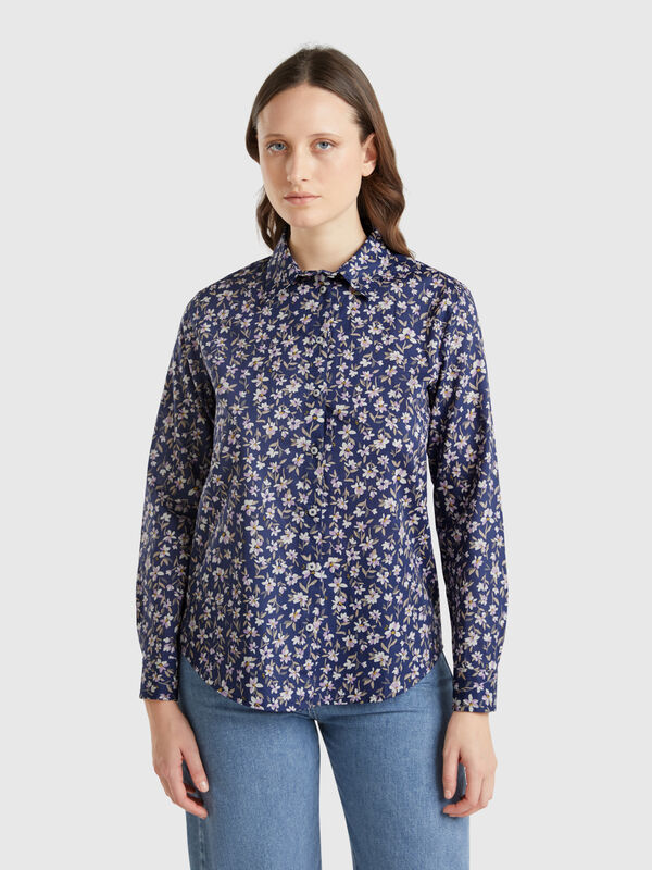 Chemise bleue à fleurs Femme