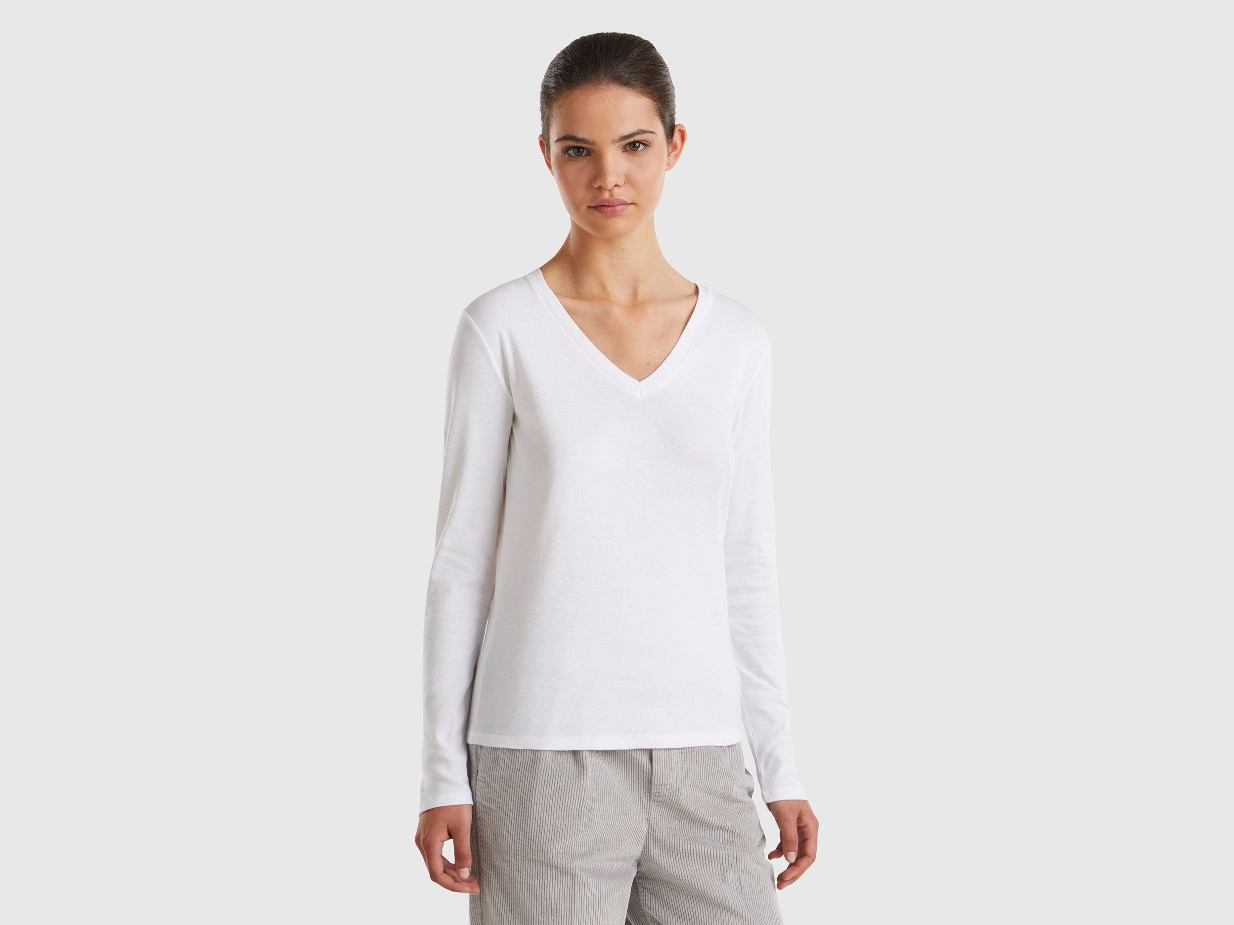 White v neck t shirt full sleeve 2025