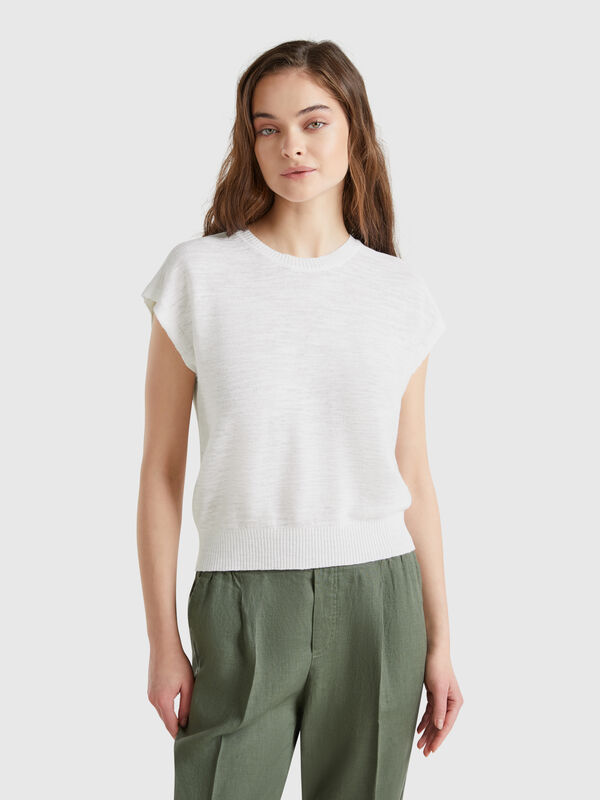Vest in cotton and linen blend Women