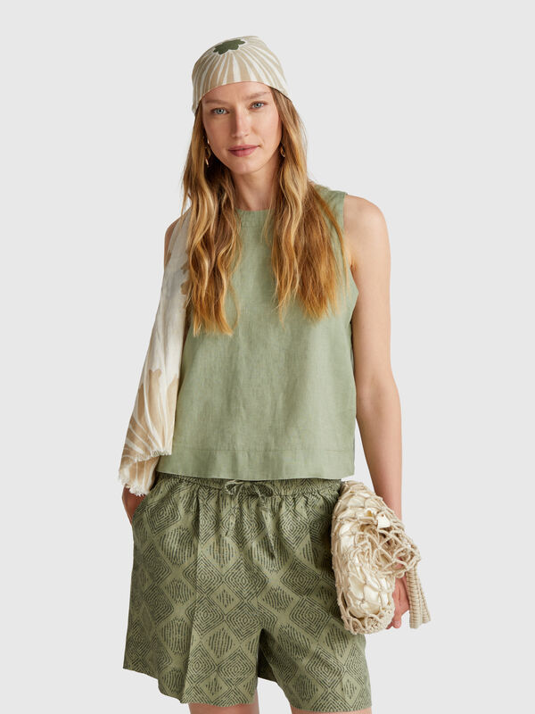 Top sans manches en pur lin Femme