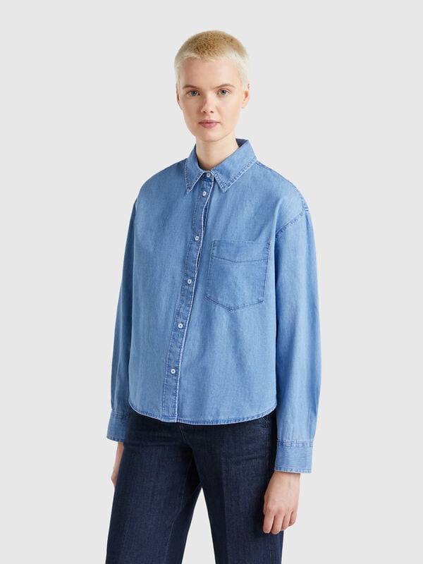 Chemise courte en chambray Femme