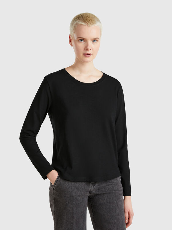 Langärmliges T-Shirt aus leichter Baumwolle Damen