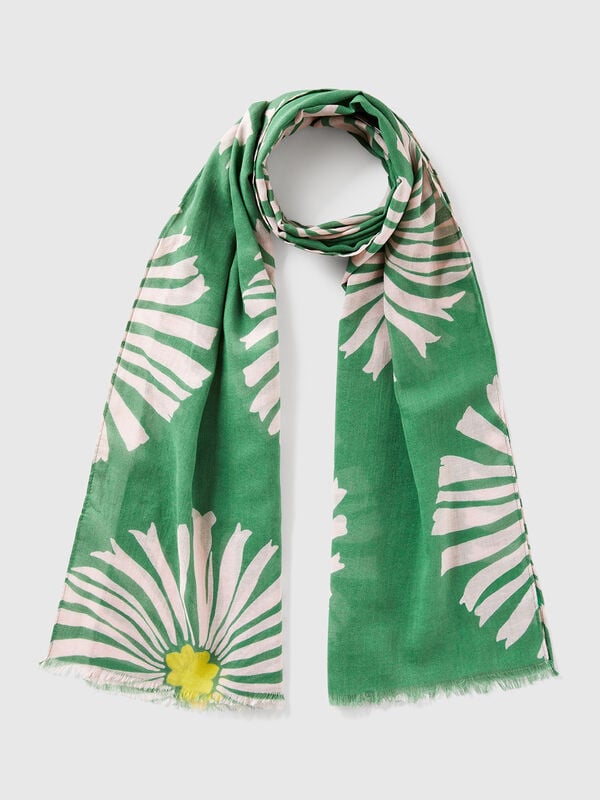 Écharpe à motif en lin mélangé Femme