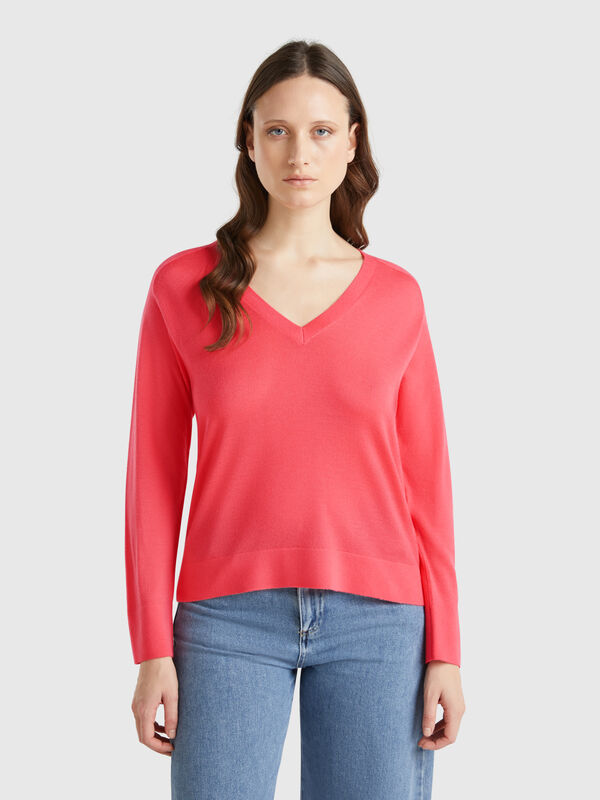 Pullover mit V-Ausschnitt aus reiner Merinowolle Damen