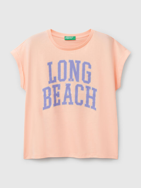 T-shirt coupe boxy avec imprimé et paillettes Filles