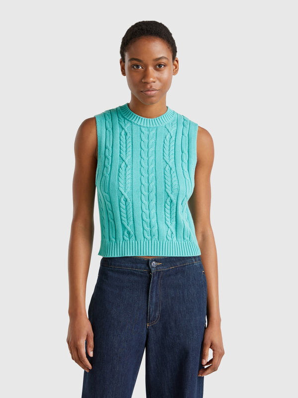 Gilet raccourci en maille torsadée Femme
