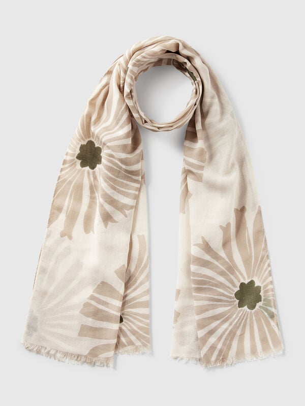 Écharpe à motif en lin mélangé Femme