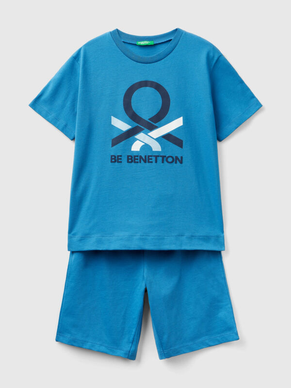 Kurzer Pyjama in Blau mit Logo Jungen