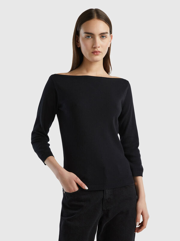 Pull 100 % coton à encolure bateau Femme