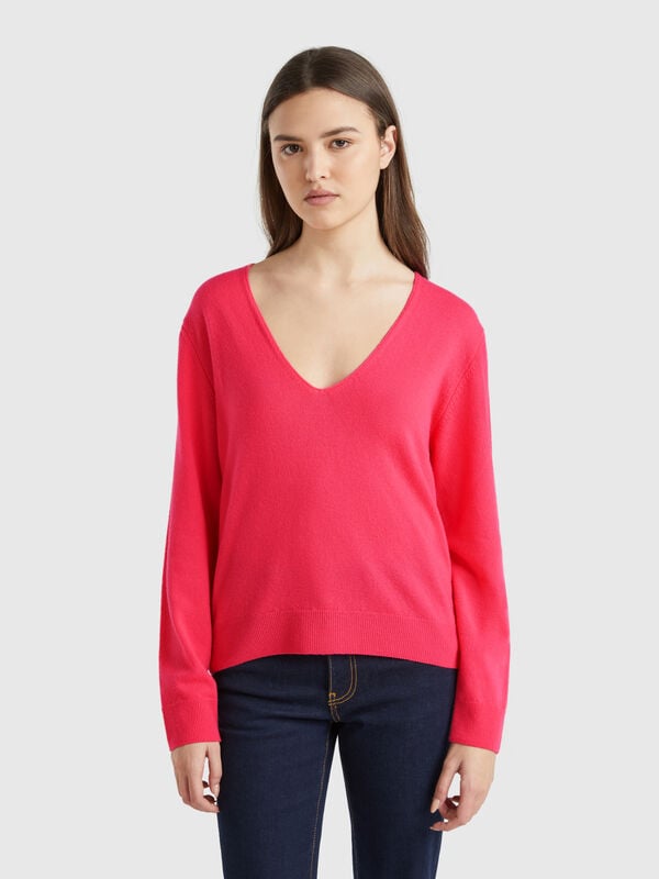Pull à col en V en pure laine mérinos Femme