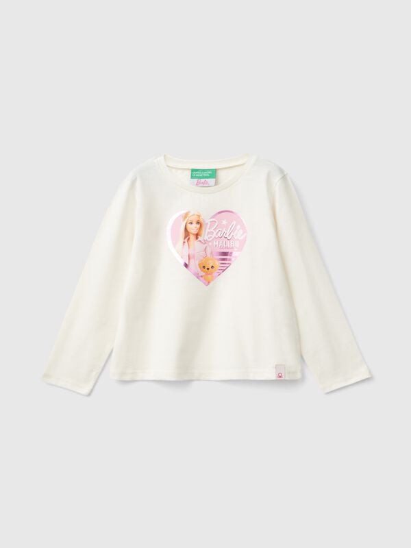 Creme-weißes T-Shirt mit laminiertem Druck mit Barbie Mädchen