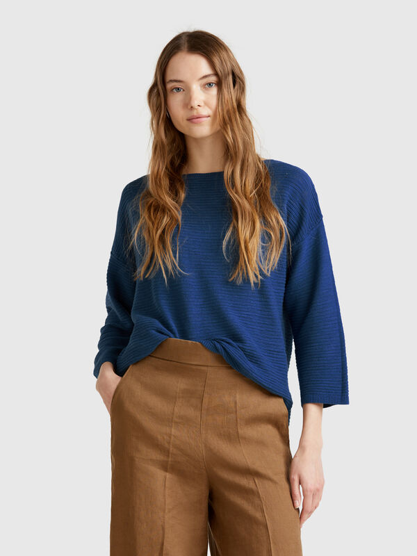 Pull en lin mélangé à manches 3/4 Femme