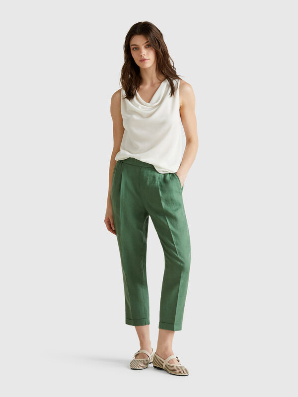 Pantalon court en 100% lin Femme
