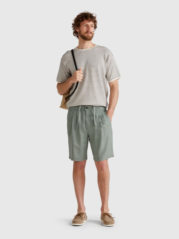 Bermuda shorts with drawstring in pure linen Men