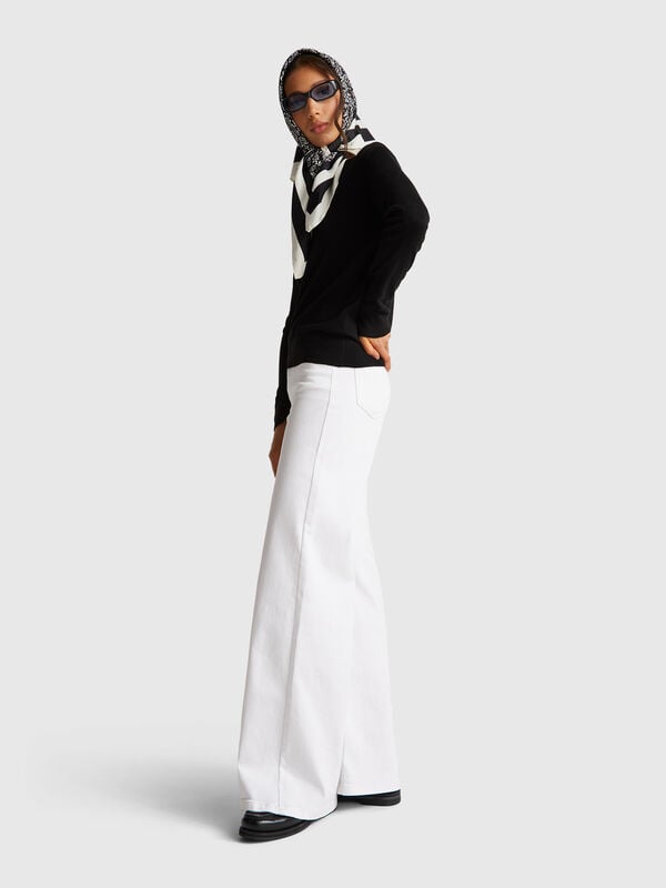 Pull à manches longues en soie mélangée Femme