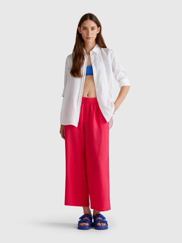Pantalon large en pur lin Femme