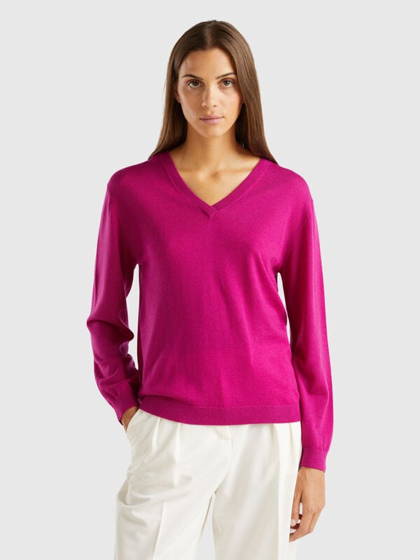 V-neck sweater in pure Merino wool Women