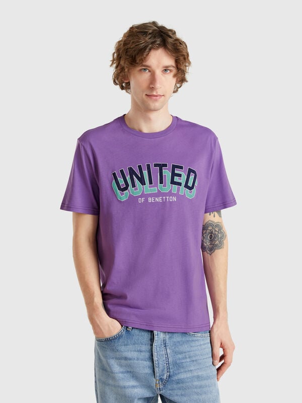 Purple cotton T-shirt with black logo Men