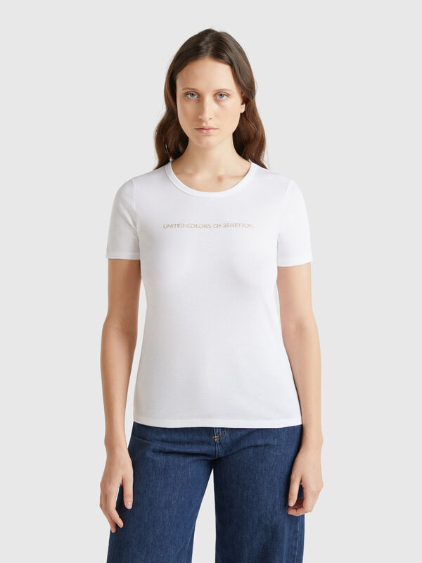T-shirt 100 % coton à imprimé logo pailleté Femme