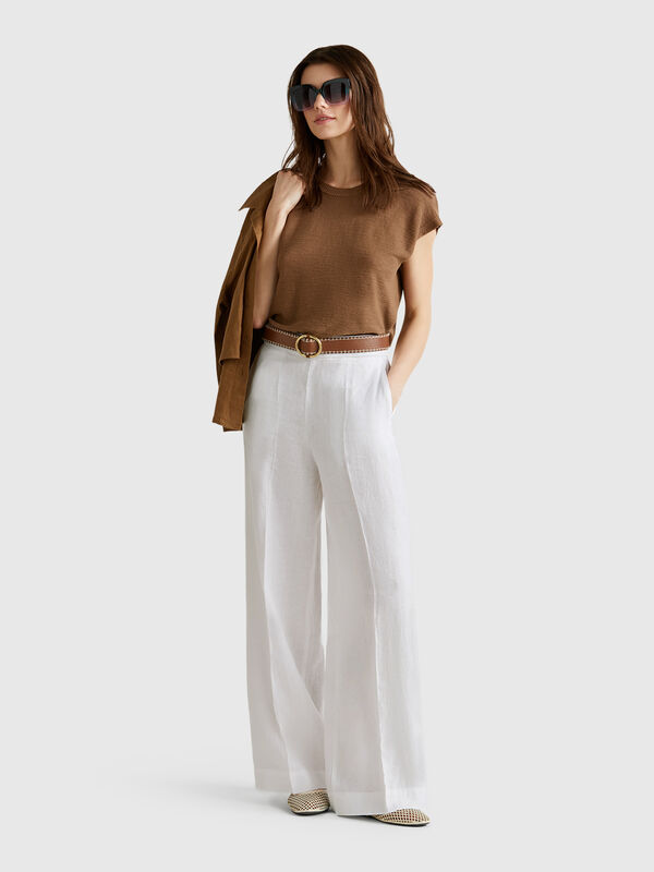 Palazzo-Hose aus 100 % Leinen Damen