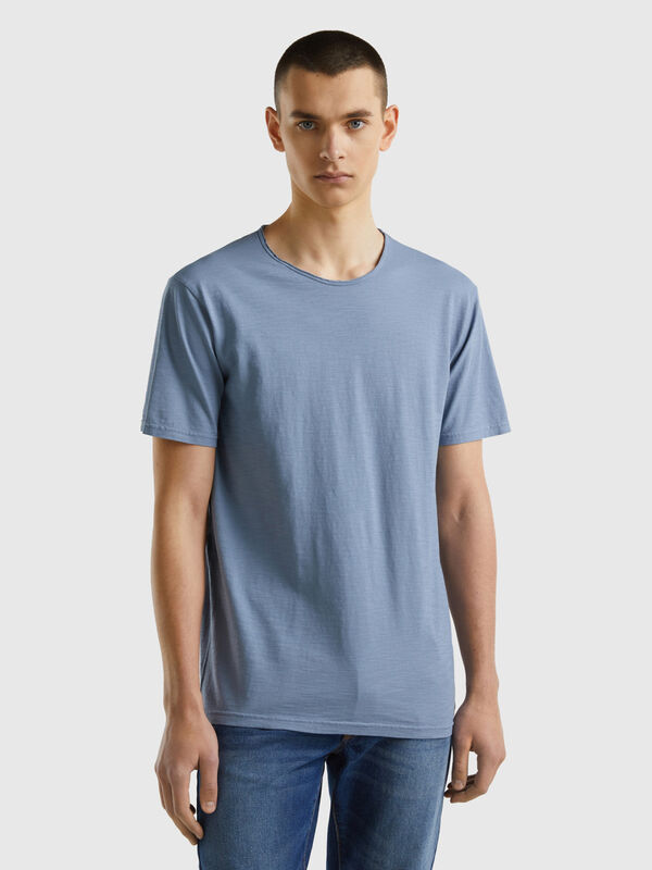 T-shirt bleu avio en coton flammé Homme