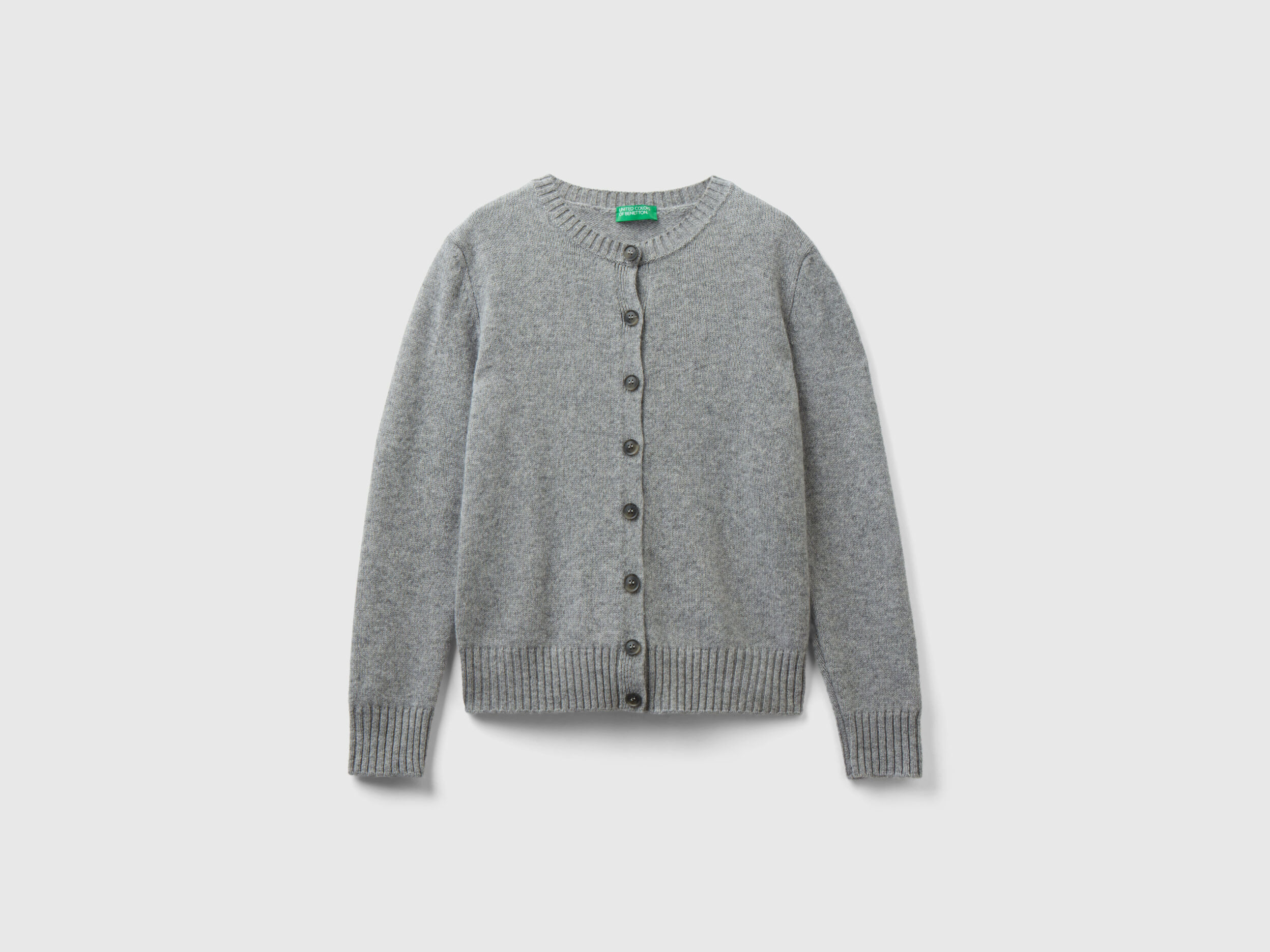 Cardigan in pure Shetland wool Light Gray Benetton