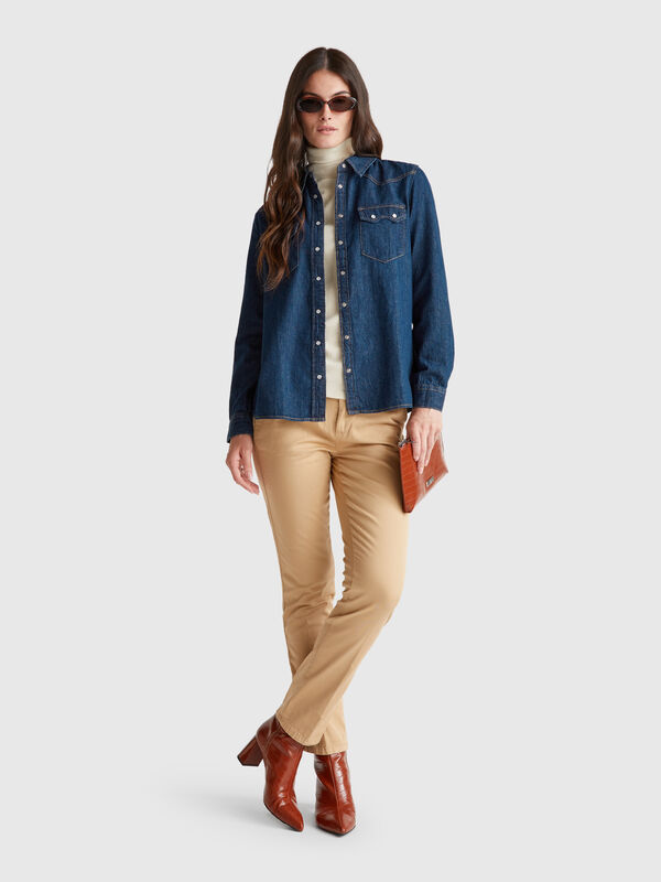 Pantalon chino slim en coton beige Femme