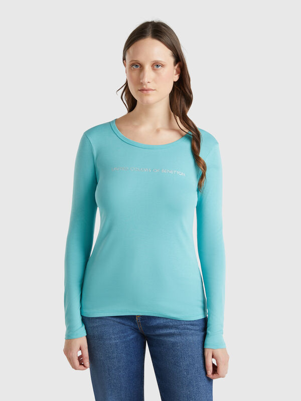 T-shirt vert jade à manches longues 100 % coton Femme