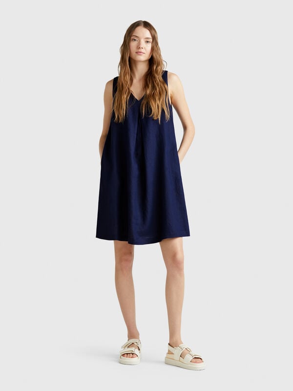 Ärmelloses Kleid aus reinem Leinen Damen