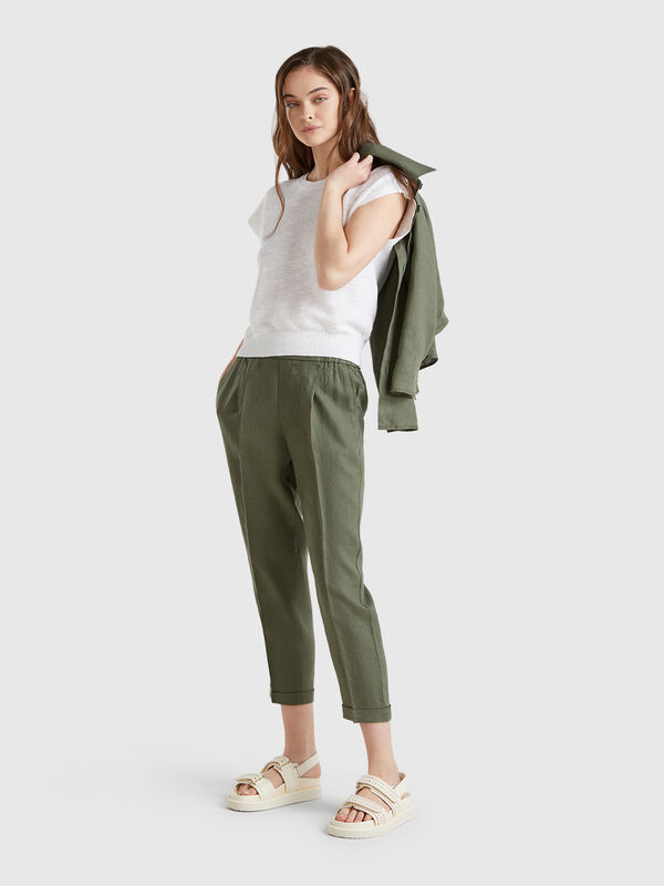 Pantalon court en 100% lin Femme