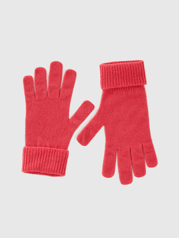 Strawberry red gloves in pure Merino wool Women