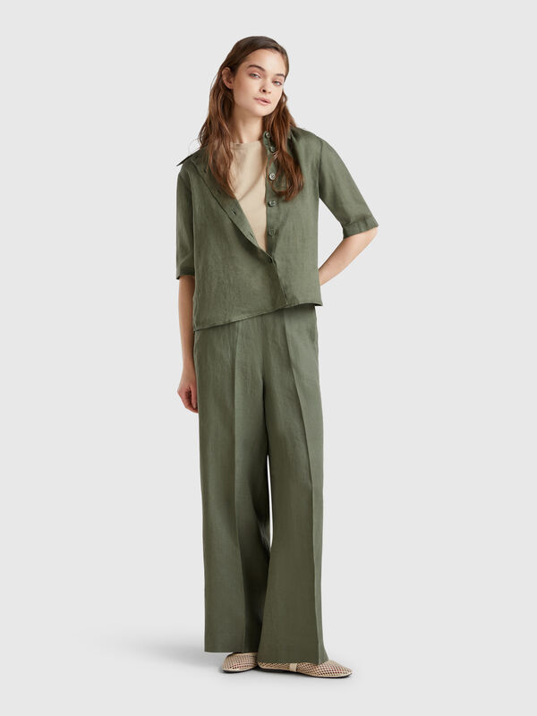 Palazzo trousers in 100% linen Women