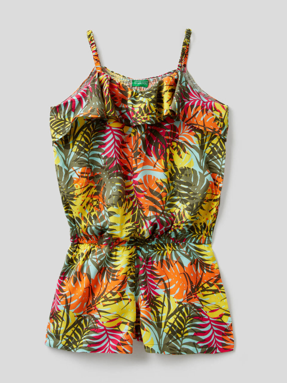 Kurzer Jumpsuit mit Foliage-Muster und Rüsche image number 1