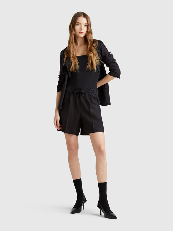 Shorts aus reinem Leinen mit Kordelzug Damen