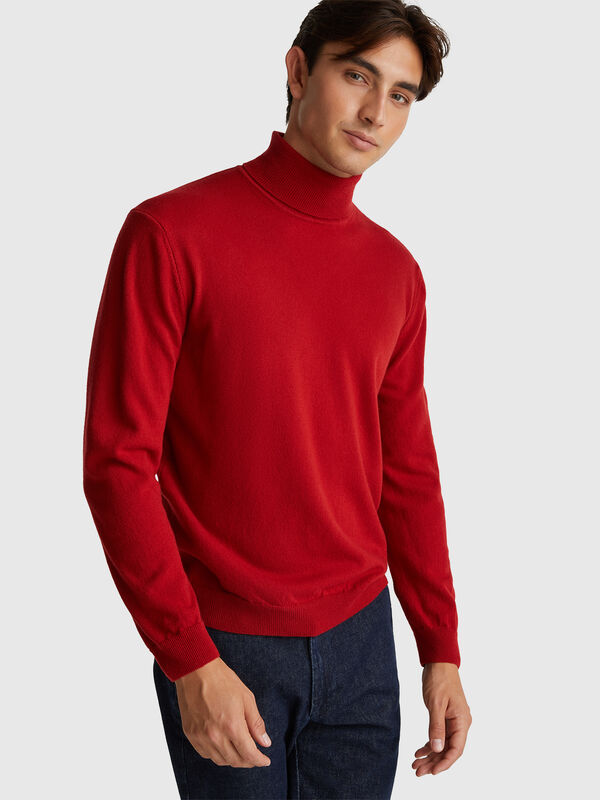 Col roulé bordeaux en pure laine mérinos Homme