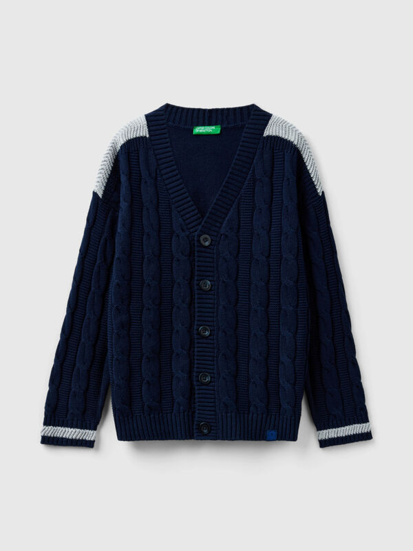 Cardigan with cables in tricot cotton Junior Boy
