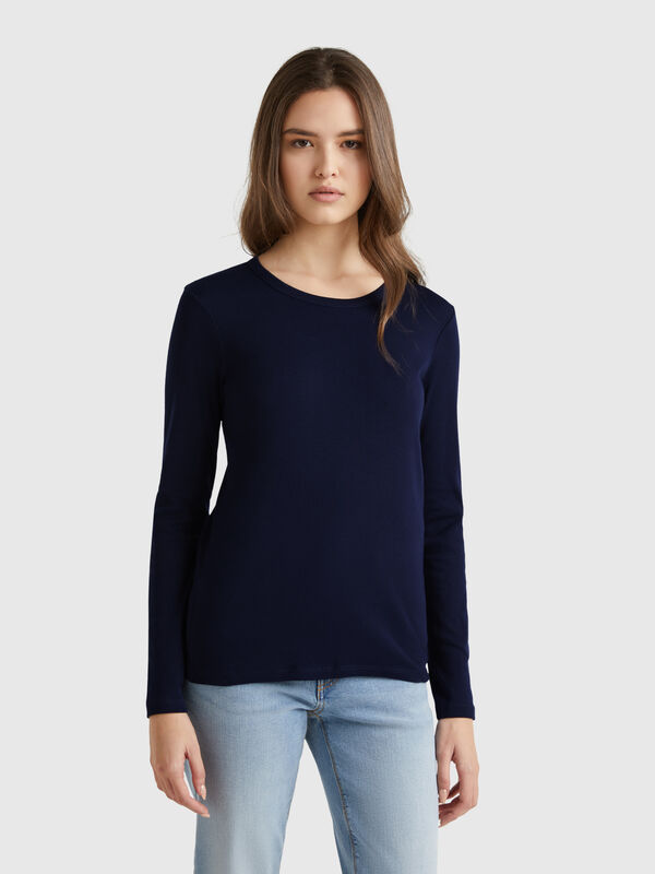 Langärmeliges T-Shirt aus reiner Baumwolle Damen