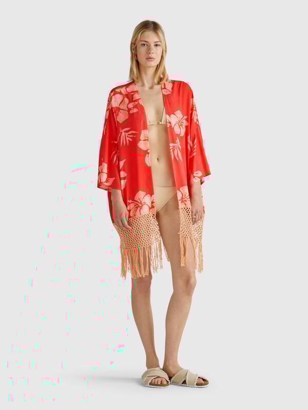 Kimono-Pullover mit Blumendruck Damen